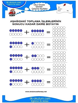 Çocuklar İçin toplam işlemi yaprak testleri 